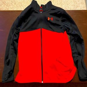 Black and red hooded sweatshirt, Under Armour coldgear.  Size Youth XL